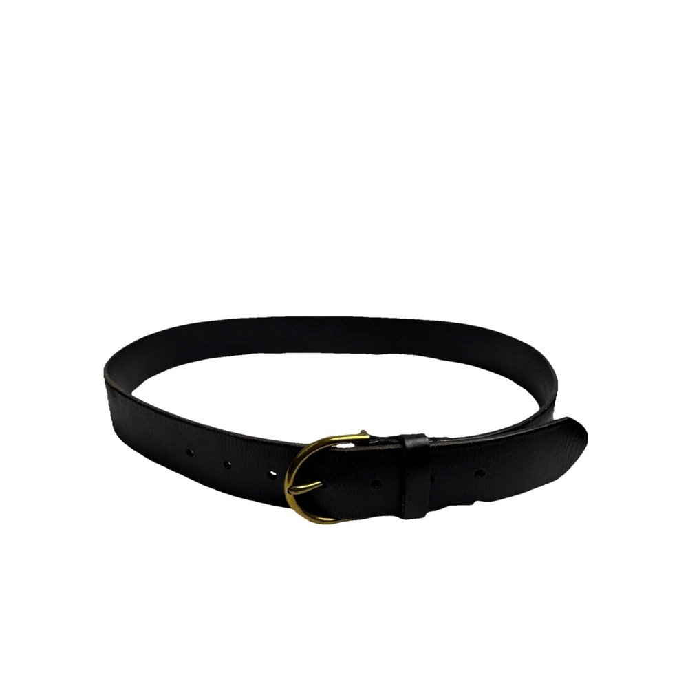American Eagle Outfitters Black Genuine Leather Gold Brass Buckle Belt Size XS/S